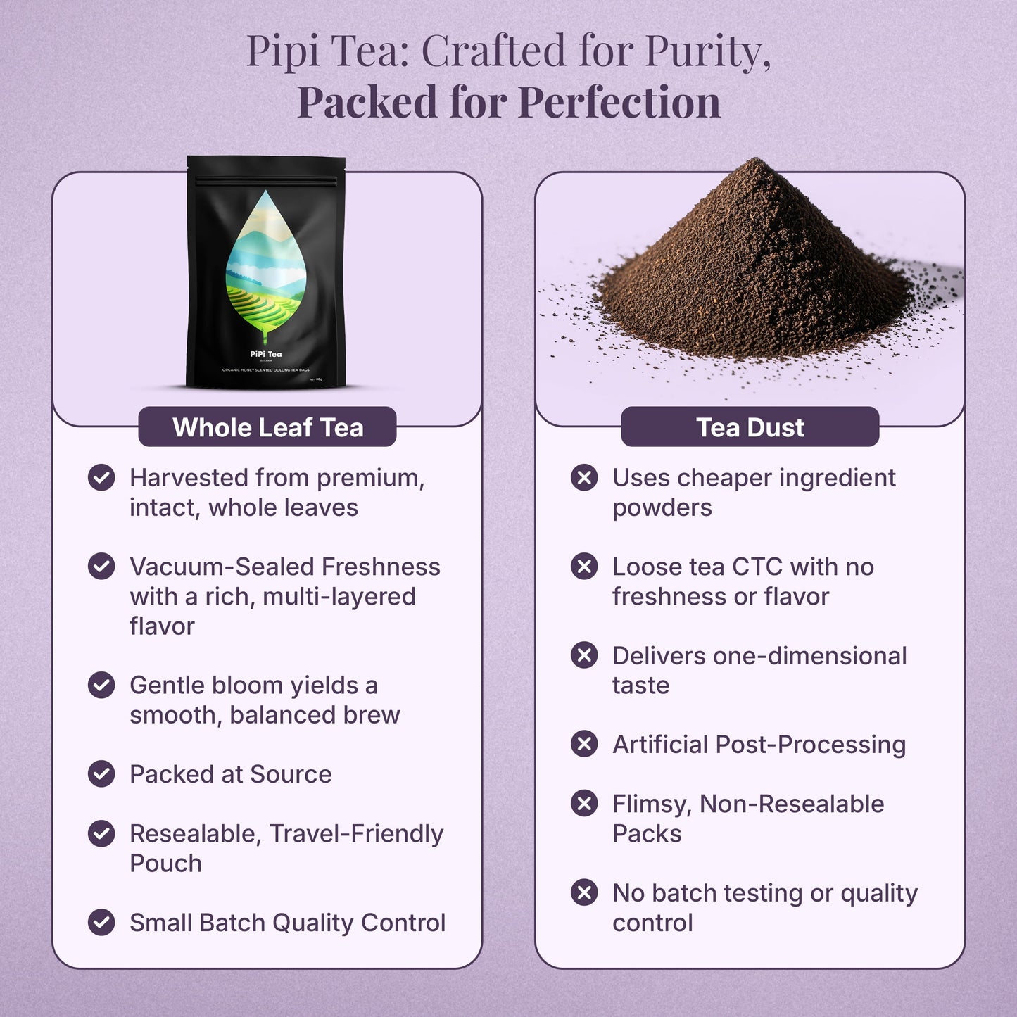 3x PiPi Tea Organic Tea Bags | Tea Leaves From Pu'er | Non GMO, Gluten Free, Naturally High Grown | Whole Loose-Leaf Tea Bags Beverage